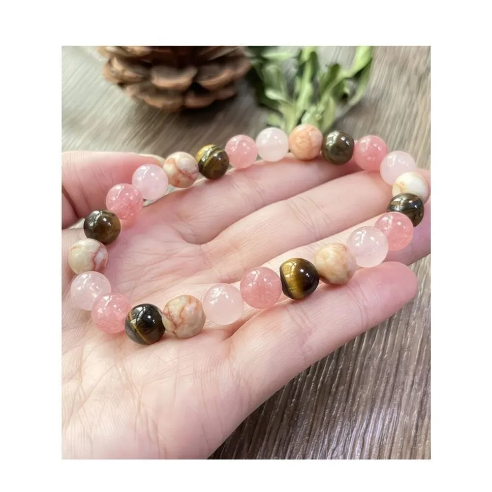 Soothing Body & Mind Handcrafted Bracelet Tiger Stone Rose Quartz Pink Jasper